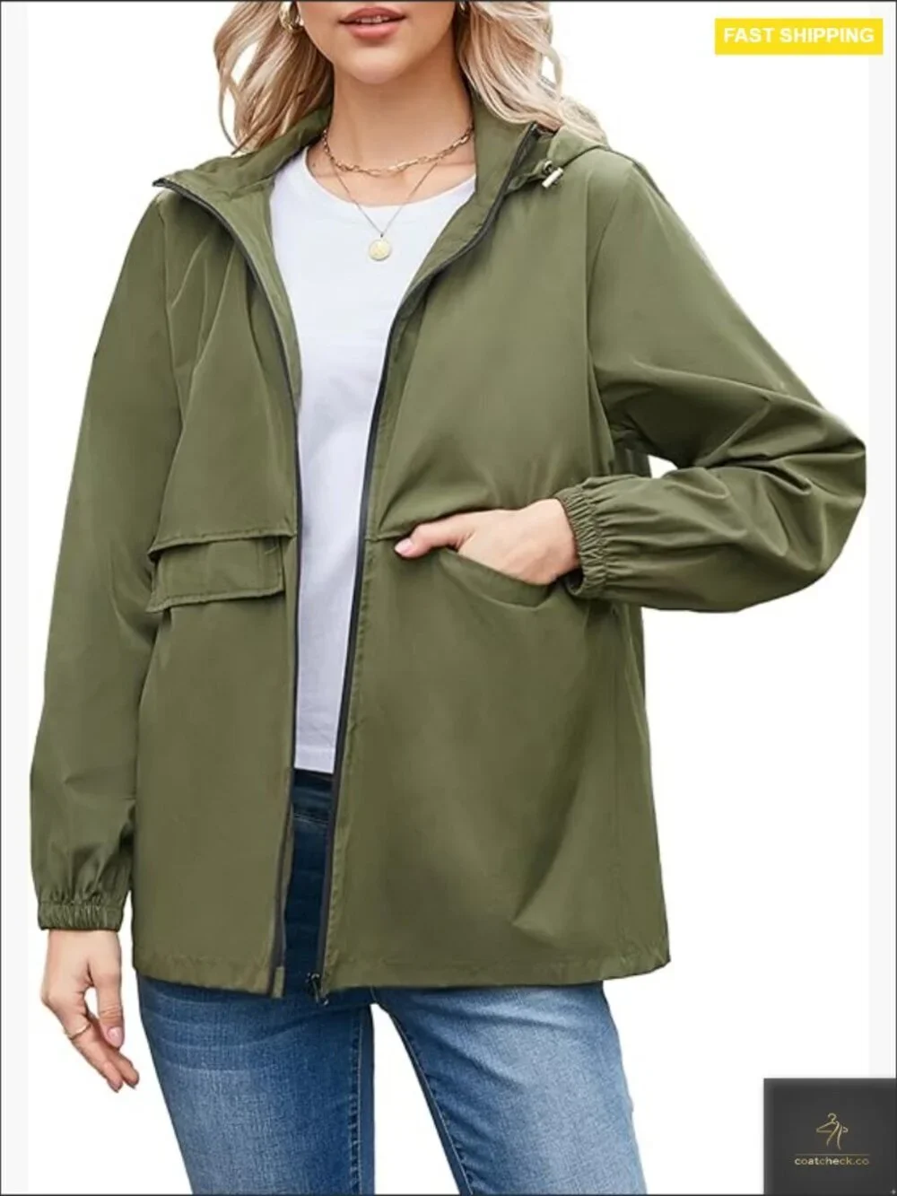 Lightweight Waterproof Rain Jacket Hooded Packable Windbreaker Zipper Pockets